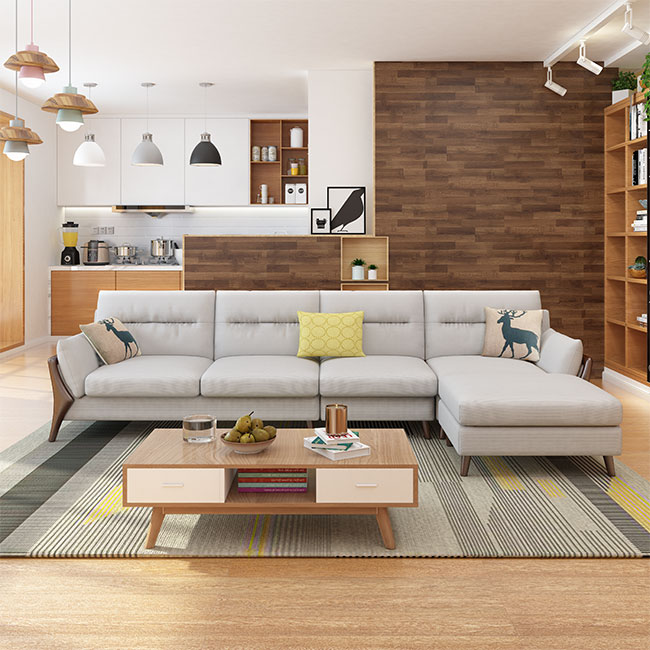 木作質感+棉絨布溫順觸感，沙發經典大方造型，展現空間美學